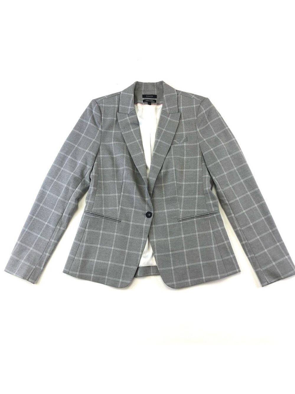 RW & Co light grey windowpane check lined womens blazer Size 6 pockets